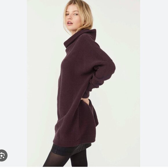 Free People Ottoman Slouchy Tunic Sweater Dress Black Purple Raisin Size Large - Picture 6 of 12